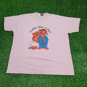 Vintage 90s Funny Cat Shirt Womens 2XL 25x27 Pink